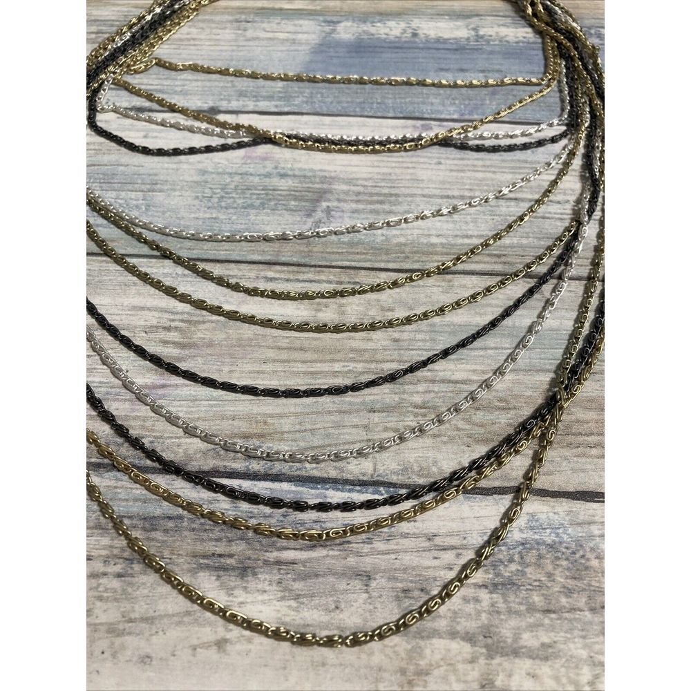 Tri-color Multi Chain Silver Gold Gunmetal Tones Necklace NWOT Bib Statement